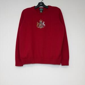 LAUREN RALPH LAUREN Vintage Red Embroidered Crest Sweater
Size L Large